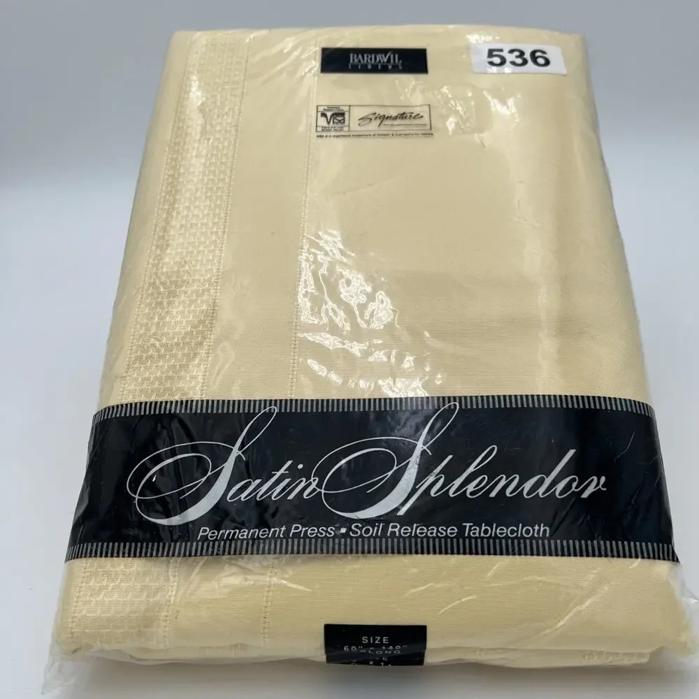 NOS Bardwil Linens Satin Splendor Soil Release Tablecloth 60x140” Oblong Butter